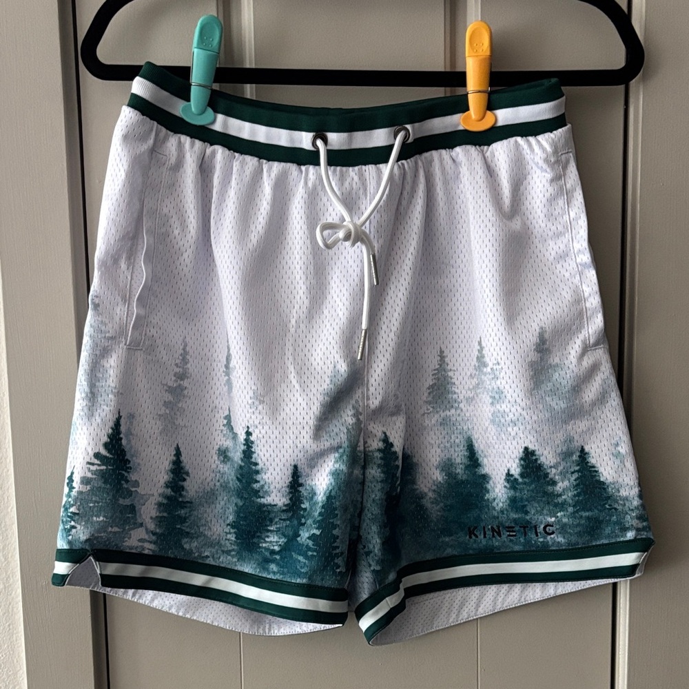 Kinetic White and Green Men's Swim Trunks